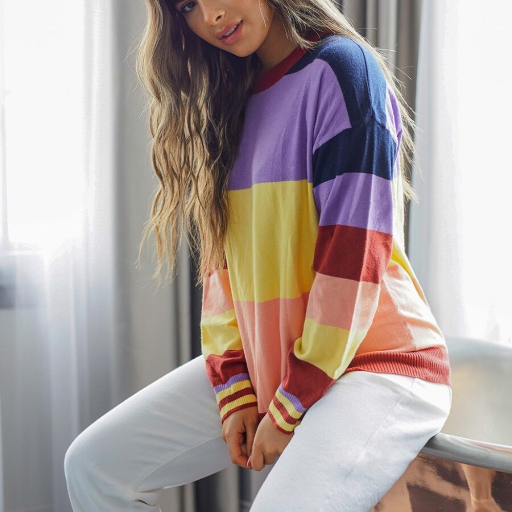 Pop Of Color Color Block Knit Sweater - image 1